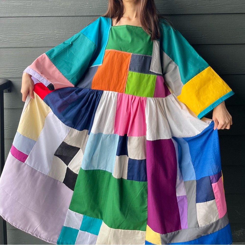 Handmade Quilted Patchwork Colorblock Dress SKU 10095